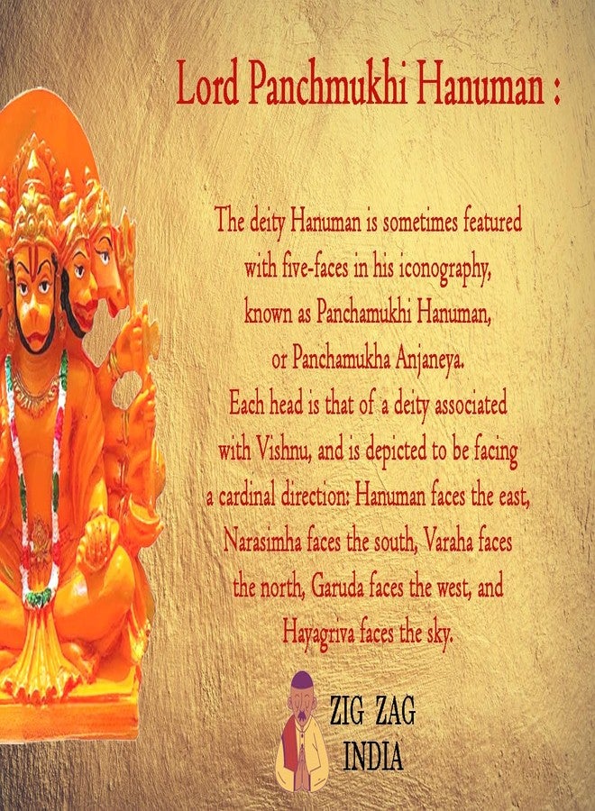 ZIG-ZAG Zig Zag Lord Panchmukhi Hanuman ji Murti/Statue Orange Sankat Mochan Polyresin Idol for Pooja Temple/Home Decor Car Office (Size - 6 Inches) - Image 4